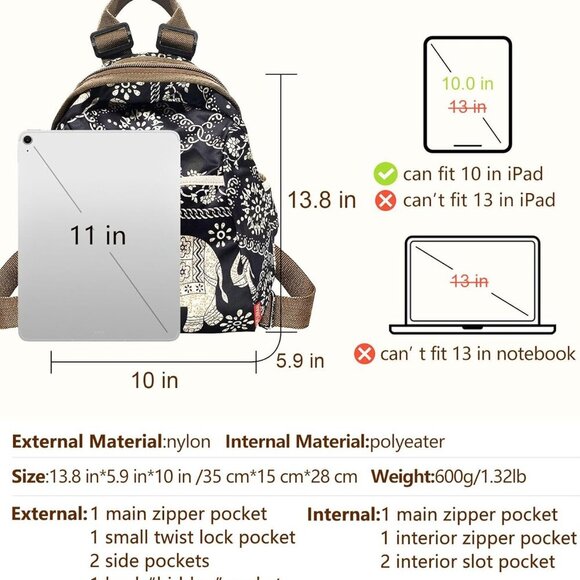 Nylon Backpack Purse Small Waterproof Shoulder Bag Casual Women - Picture 3 of 8